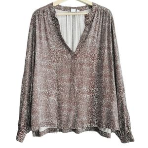 🍒 GAP Long Sleeve Light V-neck Blouse Purple & White Print Sz XXL